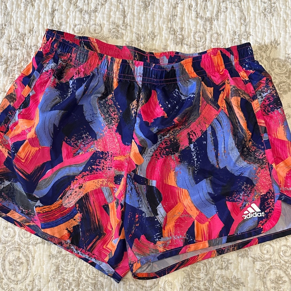 Adidas Junior Girls Vibrant Brushstroke Athletic Shorts
